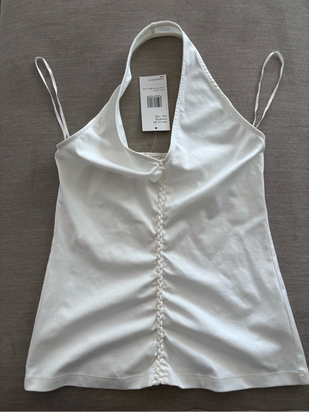 Lafayette 148 NY Cotton Ruched Halter Top White NWT $348
